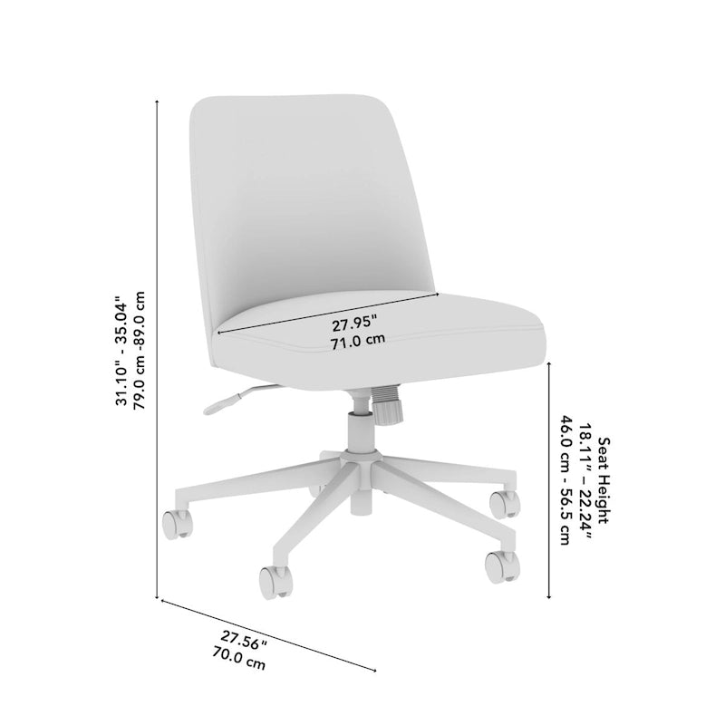 Chaise de bureau sans accoudoirs à dossier mi-haut et roulettes