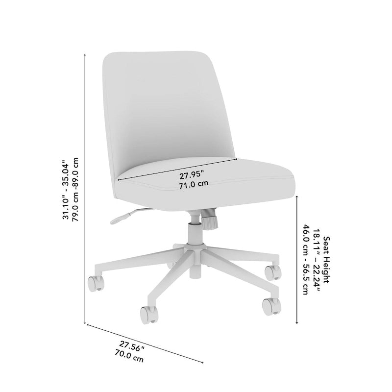 Chaise de bureau sans accoudoirs à dossier mi-haut et roulettes